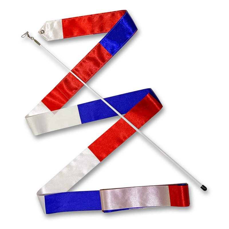 Лента гимнастическая с палочкой INDIGO 56см ТРИКОЛОР, АВ236-14, дл.4м, пластик,металл, атлас