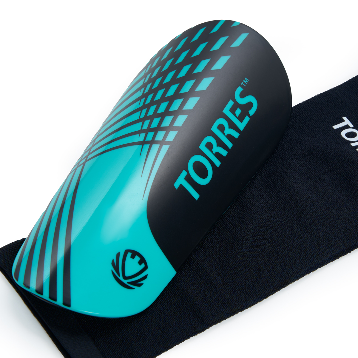 Щитки футбольные TORRES Pro, FS2308S, р. S, без голеностопа, без заст., эласт.чулок, черно-бирюзовый