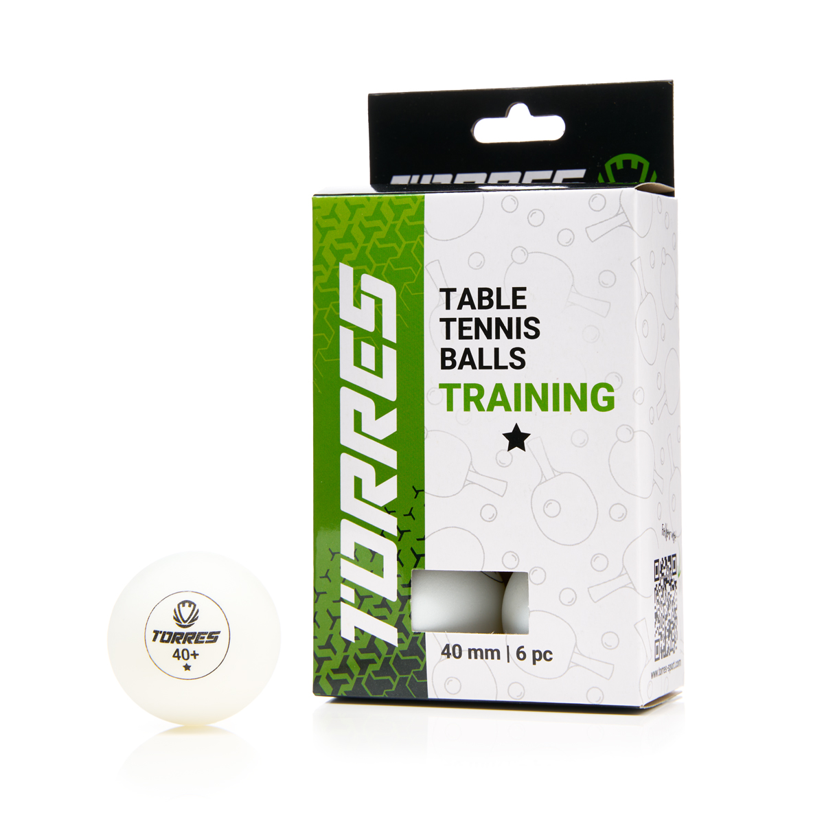 Мяч для наст. тенниса TORRES Training 1*, TT23016, диам. 40+ мм, упак. 6 шт, белый