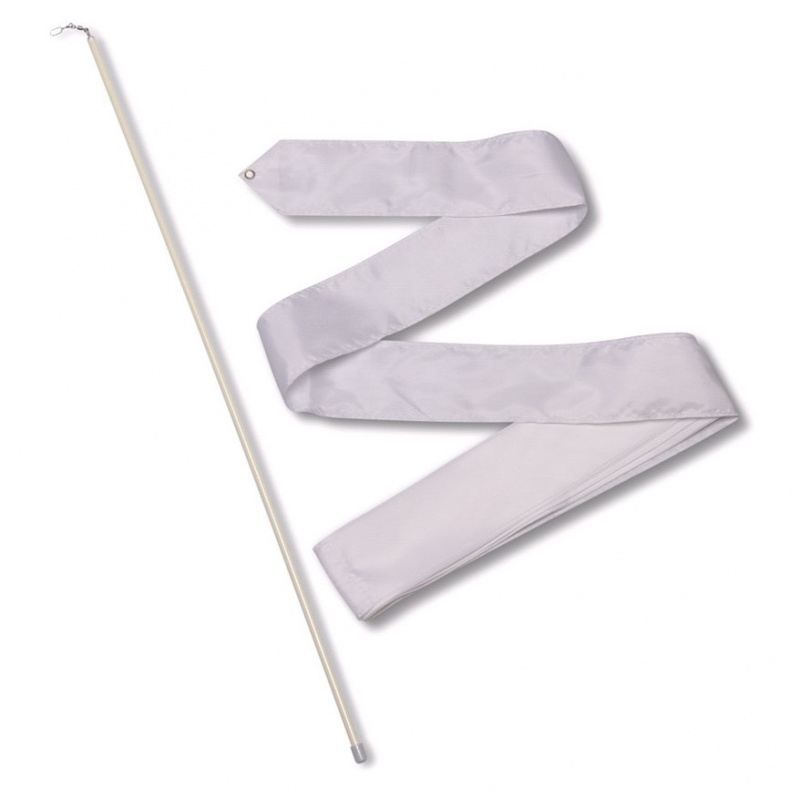 Лента гимнастическая с палочкой 56см, СЕ6-W, дл.6м, пластик, металл, полиэстер, белый