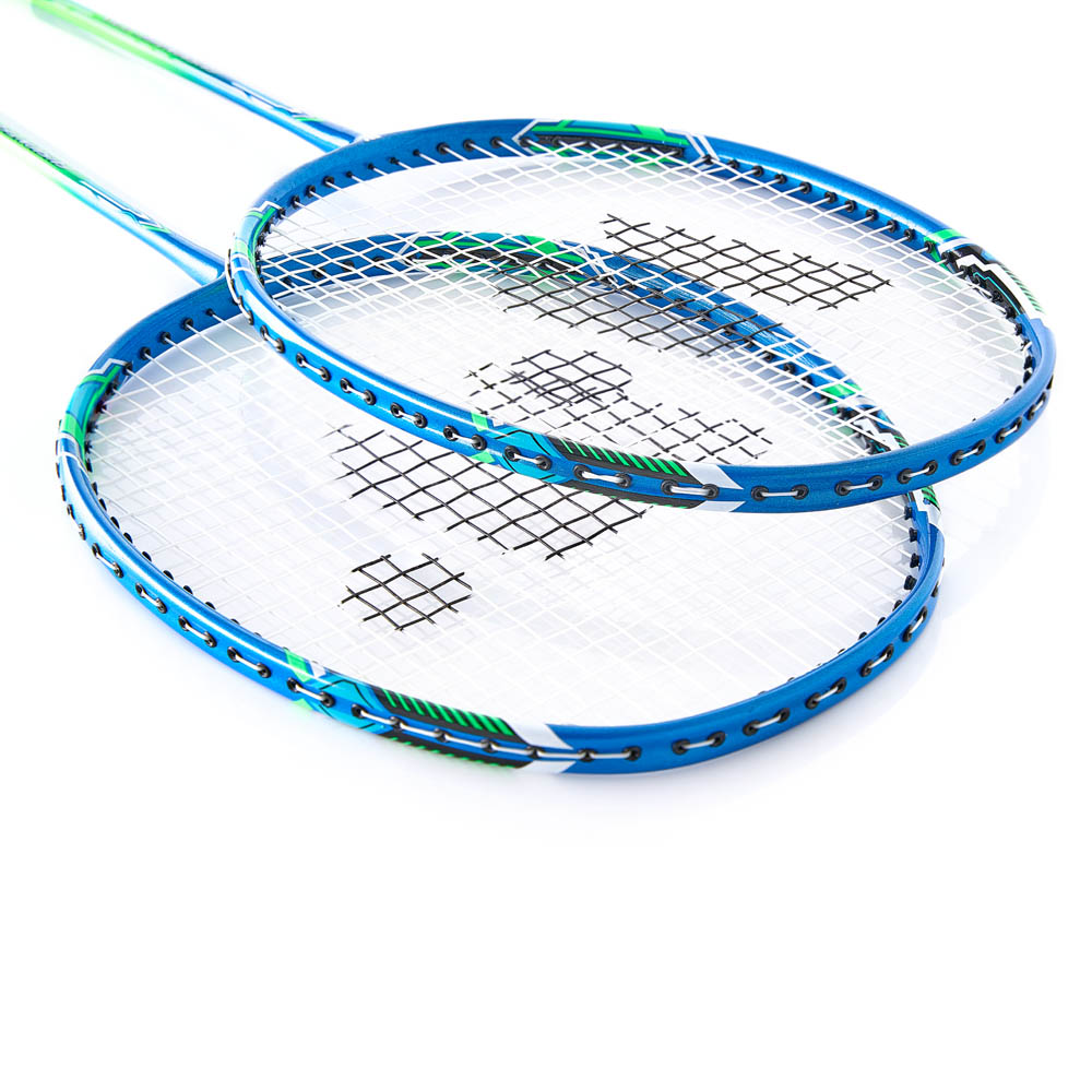 Набор для бадминтона WISH Fusiontec 770K, 2 ракетки, стальн. стерж, алюм. обод, со струнами, син/зел