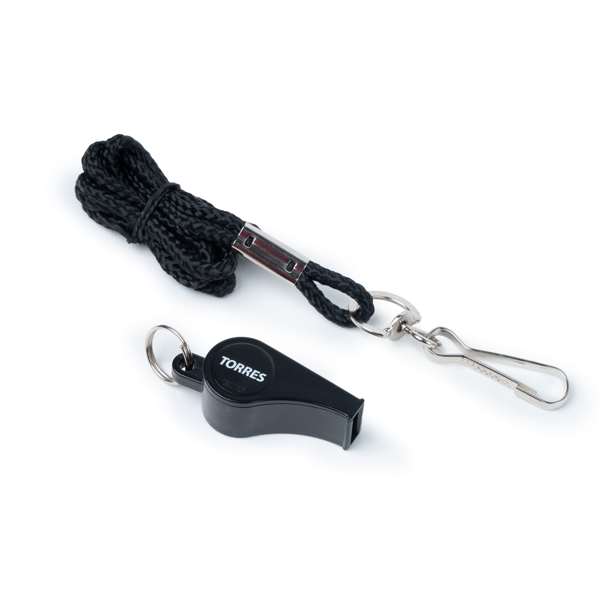 Свисток пласт. с шариком TORRES, SS1009, шнурок с карабином в комплекте, черный