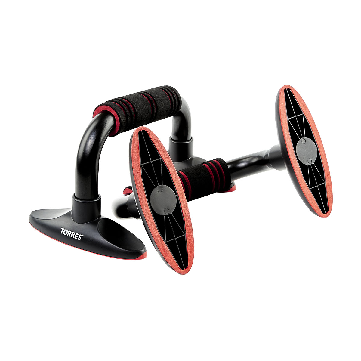 Упоры для отжимания TORRES Push-Up Bars металл, PL5015, эрг. форма, съем. основания, черн-крас