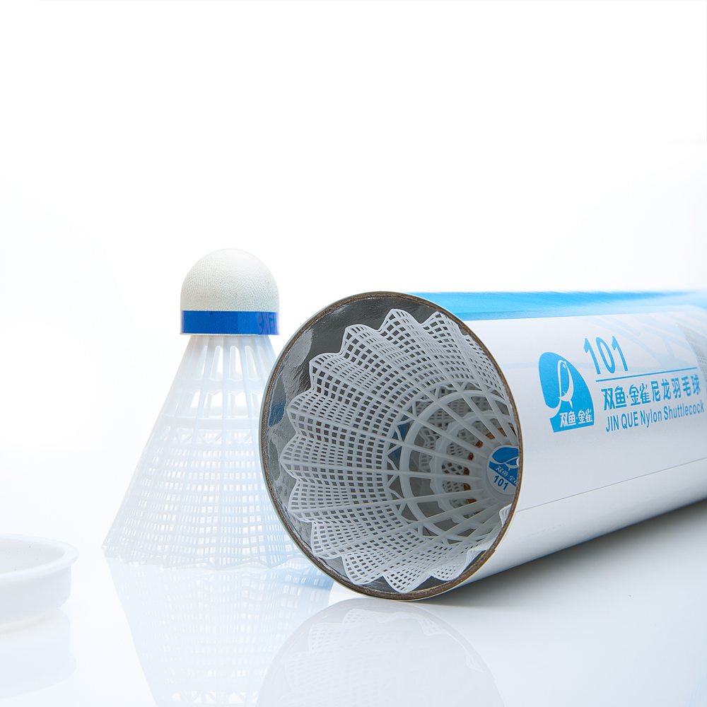 Воланы для бадминтона DOUBLE FISH JINQUE 101w (нейлон/пробка),  уп.6 шт., сред.скор.,белый