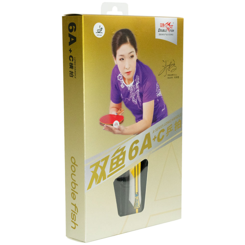 Ракетка для н/т DOUBLE FISH 6A+C, для подвин.,ITTF Appr.,накл. 2,1 мм, конич. ручка+ 2 мяча V40+мм