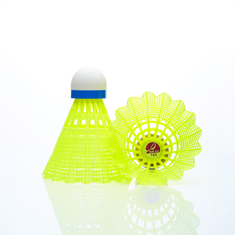 Воланы для бадминтона DOUBLE FISH JINQUE 103y ( нейлон/пробка),  уп.6 шт. сред.скор., желтый