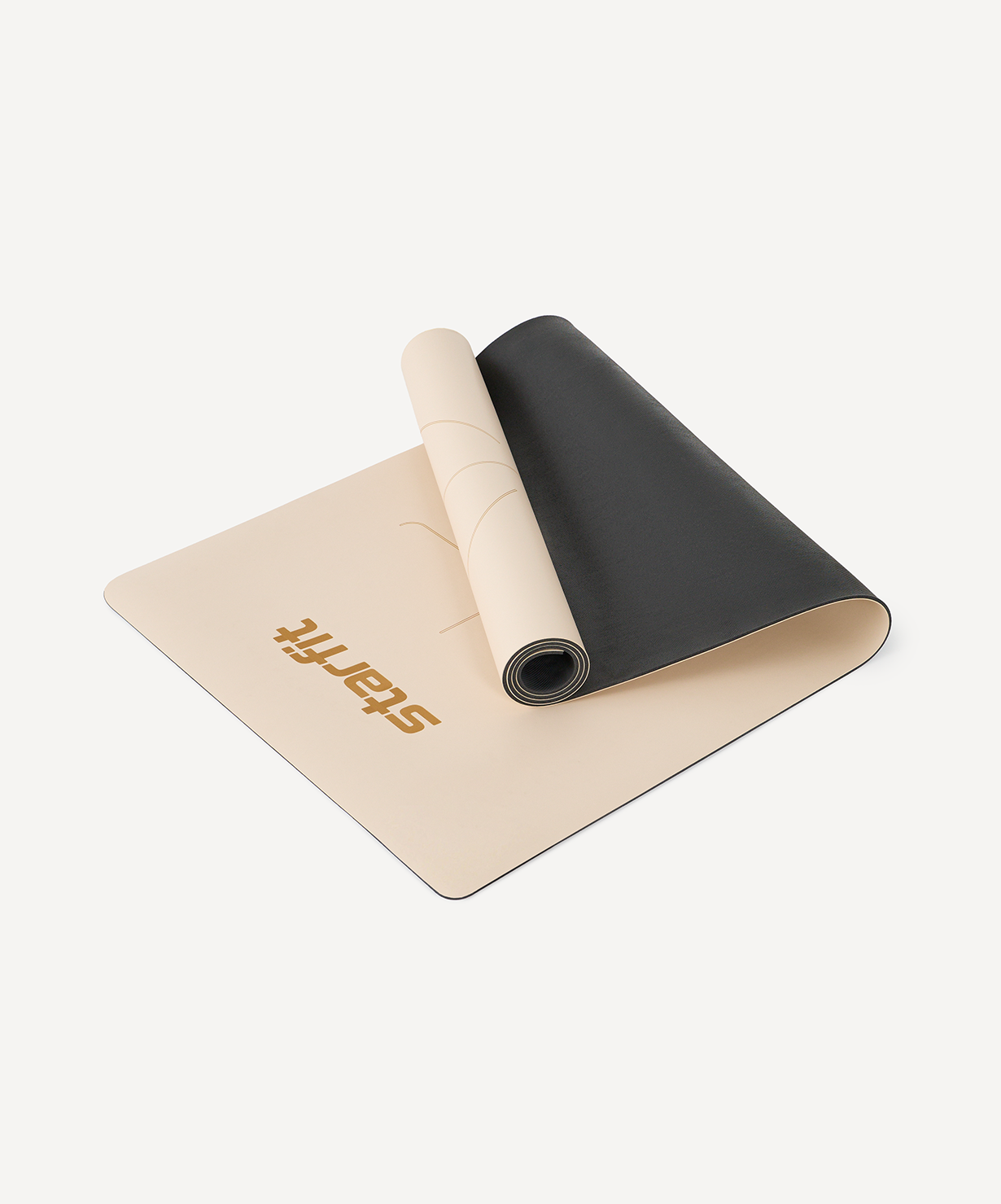 Коврик для йоги и фитнеса STARFIT FM-701, каучук/ПУ, 185x68x0,5 см, бежевый, с принтом