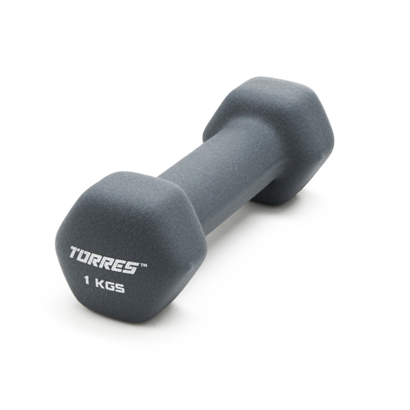 Гантель TORRES 1 кг, PL522501, металл в неопреновой оболочке, форма шестигранник, серый