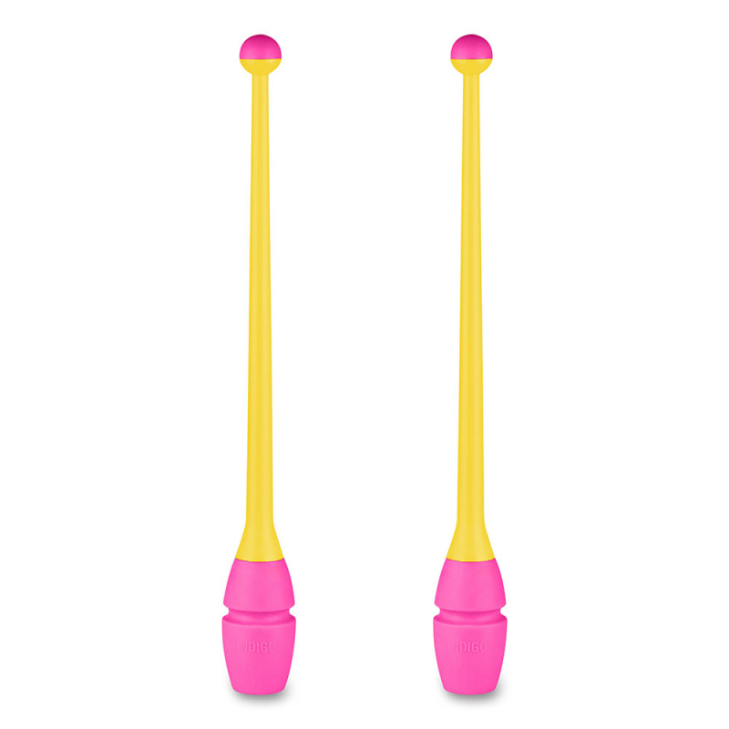Булавы для худ. гимнастики INDIGO, IN019-YP, 45 см, пластик, каучук, в компл. 2шт, желто-розовый