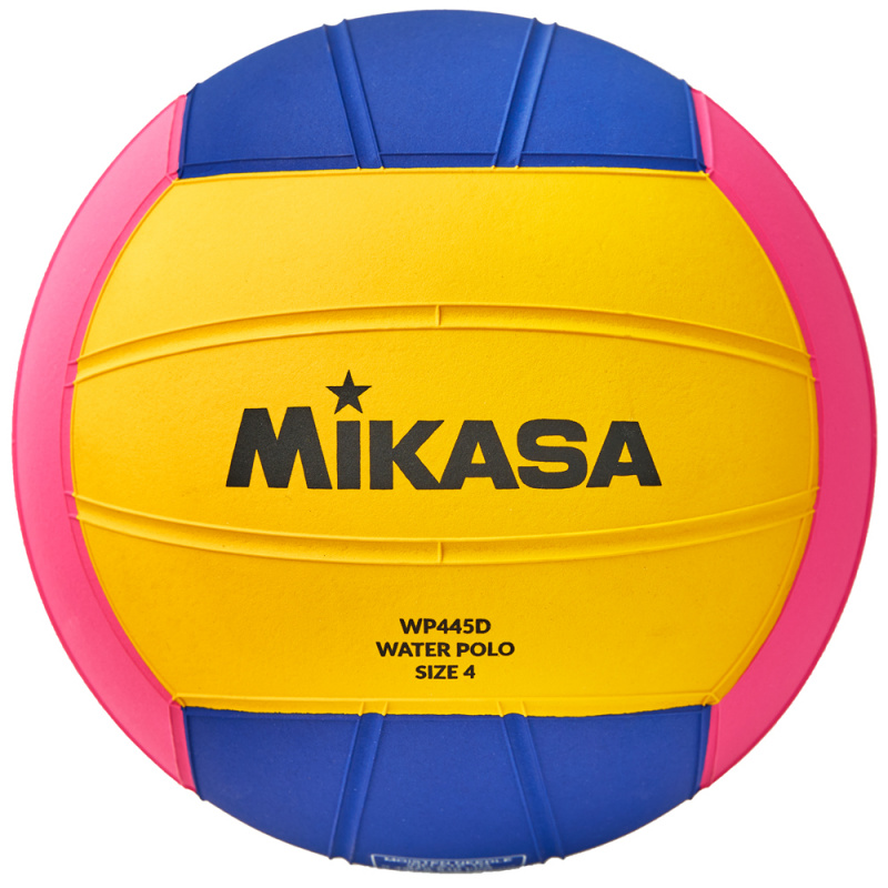 Мяч для водного поло MIKASA WP445D р.4, жен, резина, вес 400-450гр, дл.окр-65-67см, желто-сине-розов