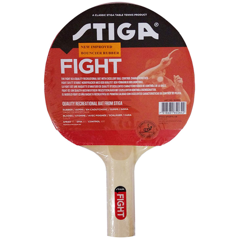 Ракетка для н/т Stiga Fight Red, 184001, для любителей, накладка 1,5 мм ITTF, прямая ручка