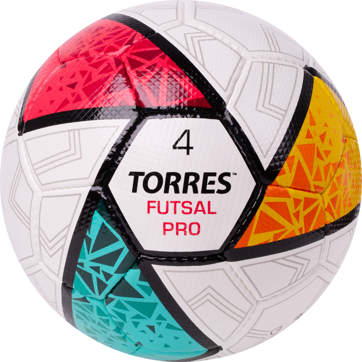 Мяч футзал. TORRES Futsal Pro, FS323794, р.4, 32 п. EPU-Microf, 4 подкл. сл, руч. сшив. бело-мультик
