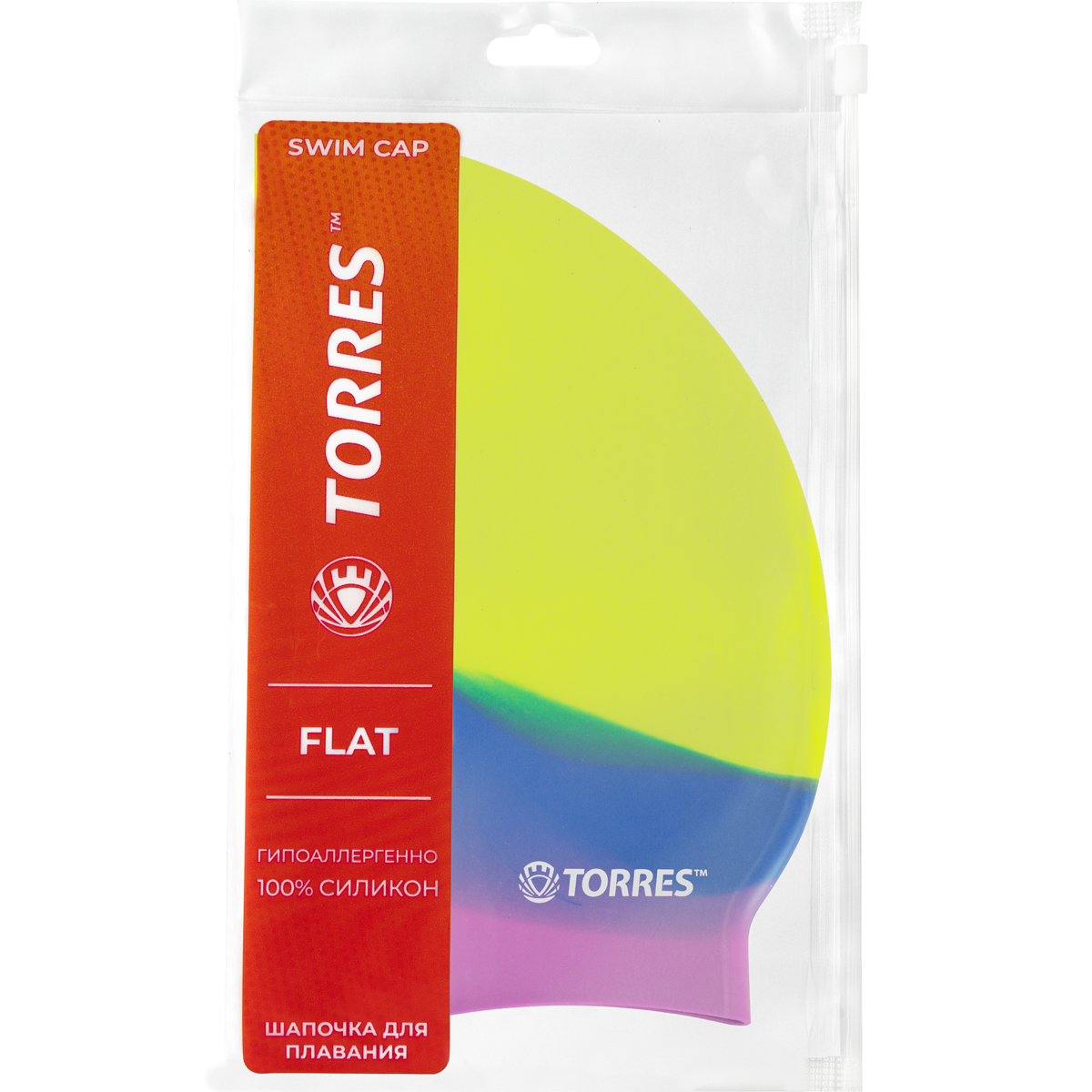 Шапочка для плав. TORRES Flat, SW-12202MO, жёлтый мультиколор, силикон