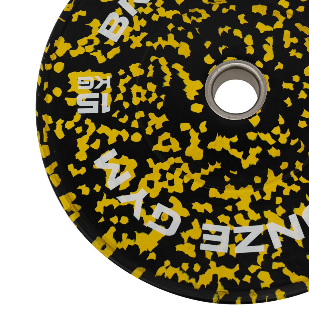 Диск бамперный BRONZE GYM камуфляж желтый 15 кг