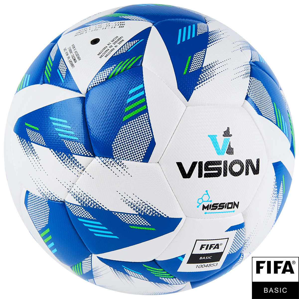 Мяч футб. VISION Mission, FV324074,р.4, FIFA Basic, PU, 32 пан, гибрид.,бело-синий