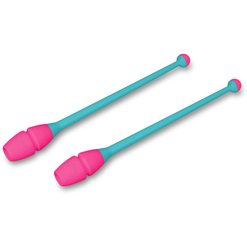Булавы для худ. гимнастики INDIGO, IN019-BP, 45 см, пластик, каучук, в компл. 2шт, бирюзово-розов