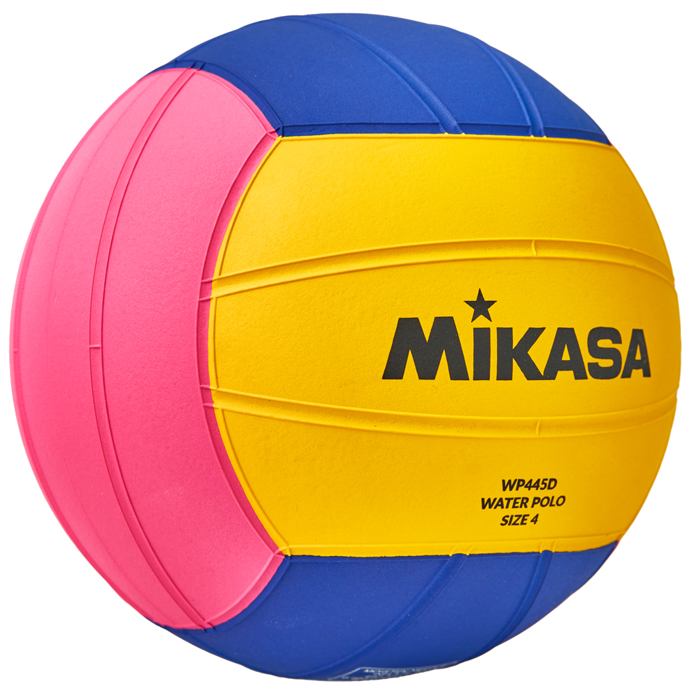 Мяч для водного поло MIKASA WP445D р.4, жен, резина, вес 400-450гр, дл.окр-65-67см, желто-сине-розов