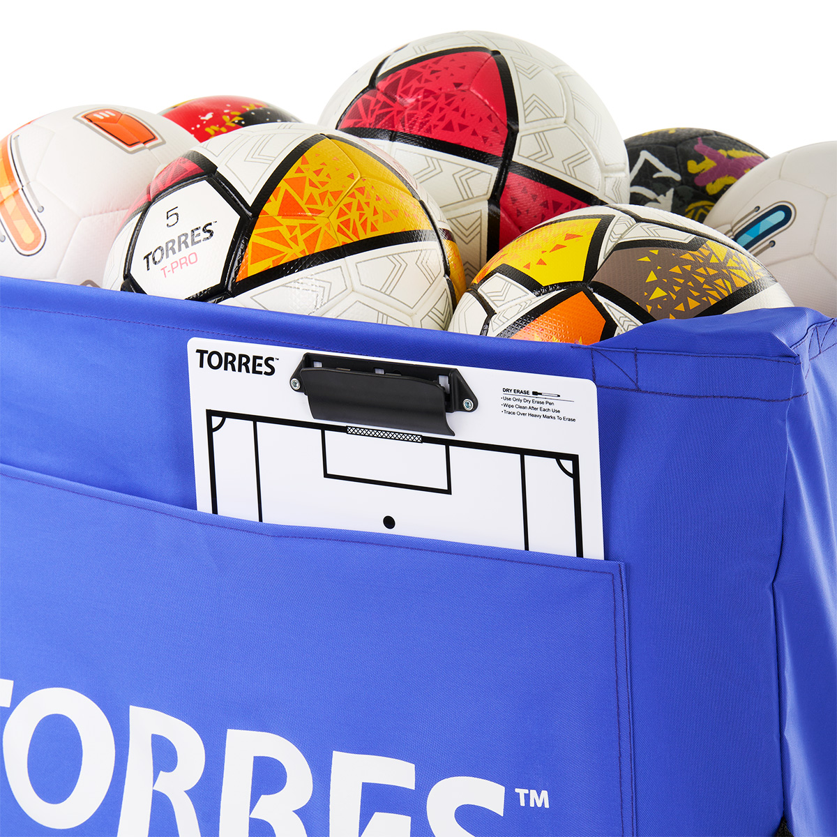 Тележка для мячей TORRES, SS11022, на 25-30 шт., дл. 67см, глуб.45 см, выс.103 см, сине-белая