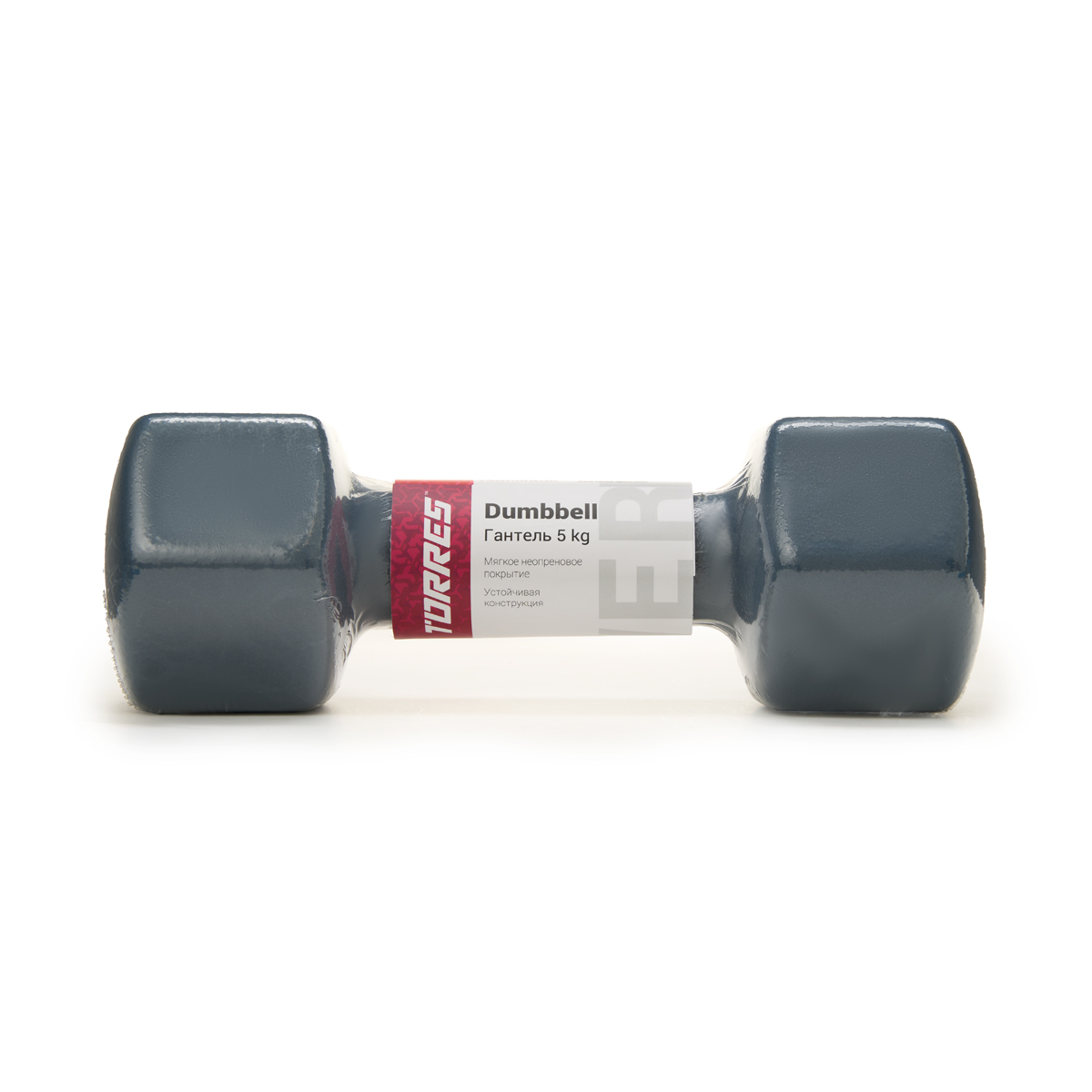 Гантель TORRES 5 кг, PL522505, металл в неопреновой оболочке, форма шестигранник,  серый