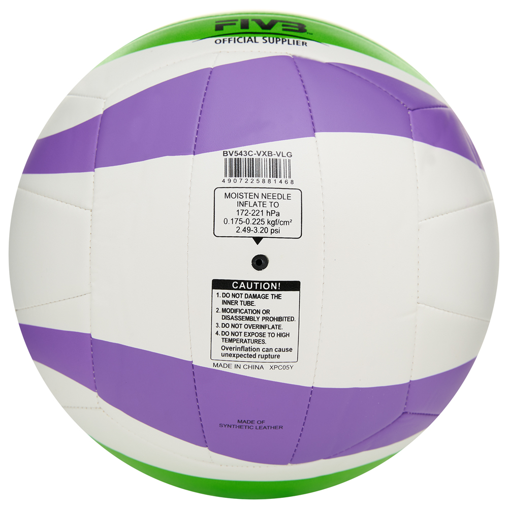 Мяч вол. пляжн. MIKASA BV543C-VXB-VLG, 18 панелей,синт.кожа (ТПУ),маш.сш., бут.кам, бело-фиол-зел