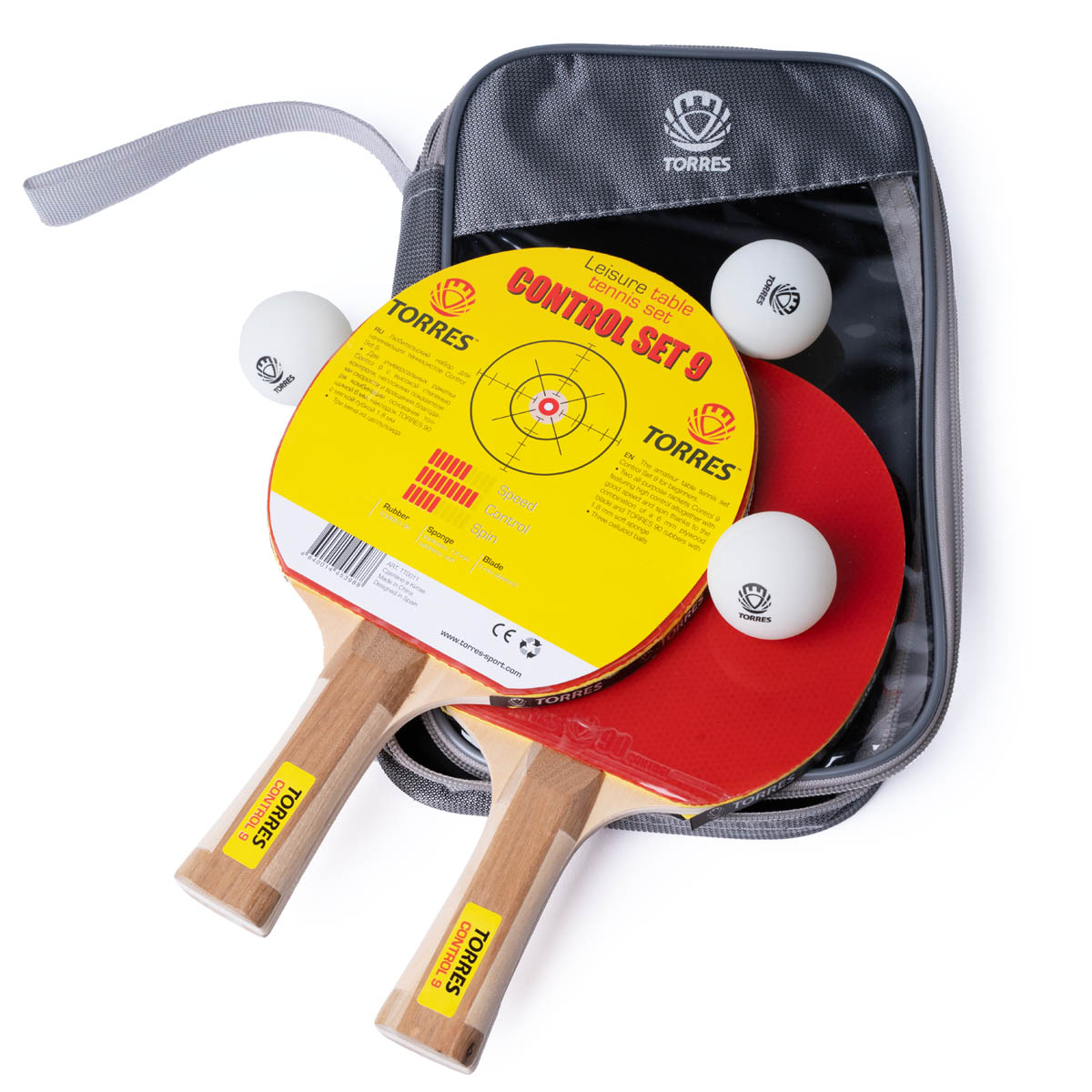 Набор для н/т TORRES Control 9, TT0011, 2 ракет. и 3 мяч.,нак 1,8мм, кон. руч,+ сумка-чехол