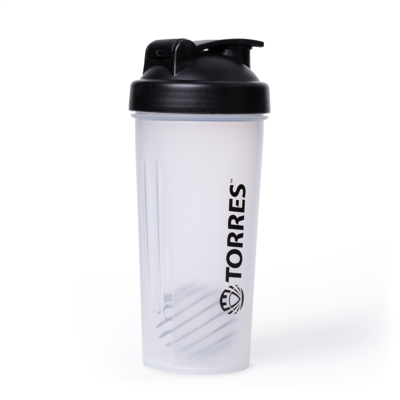 Шейкер спортивный TORRES, S01-600-01, 600мл, черная крышка с колпачком, пластик, прозрачный
