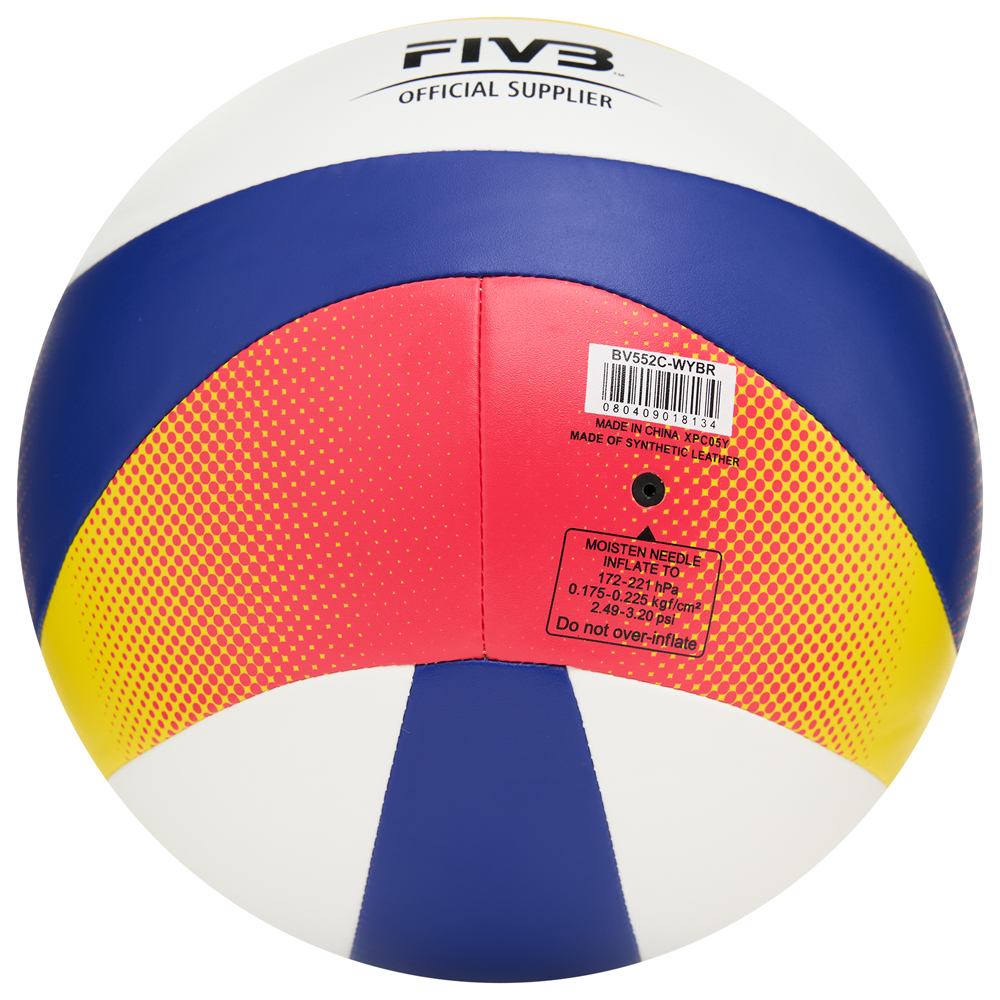 Мяч вол. пляжн. MIKASA BV552C,10 пан., мягкая синт.кожа (ПУ), маш.сш.,бут.кам,нейлон.к,бел-син-желт