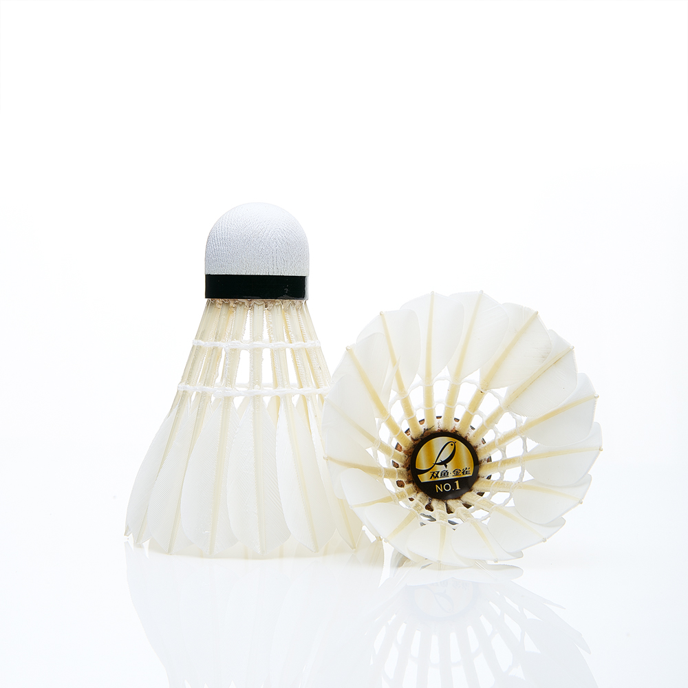 Воланы для бадминтона DOUBLE FISH JINQUE 01 (перо/пробка), проф., уп.12 шт.,сред.скор.,белый,