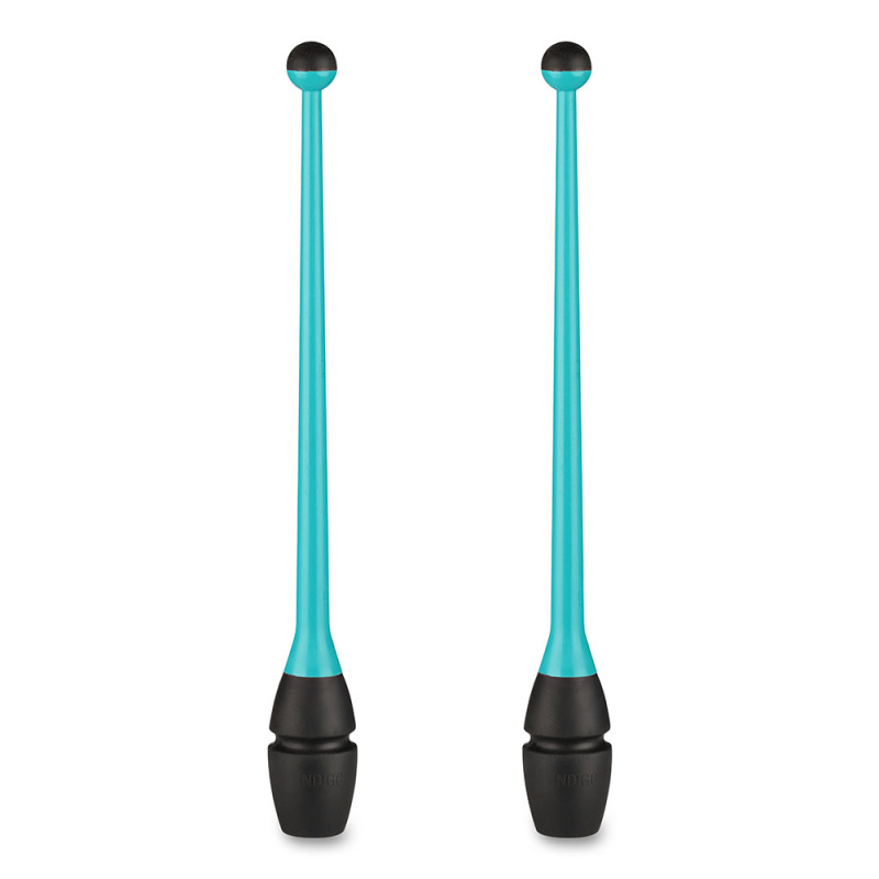 Булавы для худ. гимнастики INDIGO, IN018-BBK, 41 см, пластик, каучук, в компл. 2шт, бирюз-черн