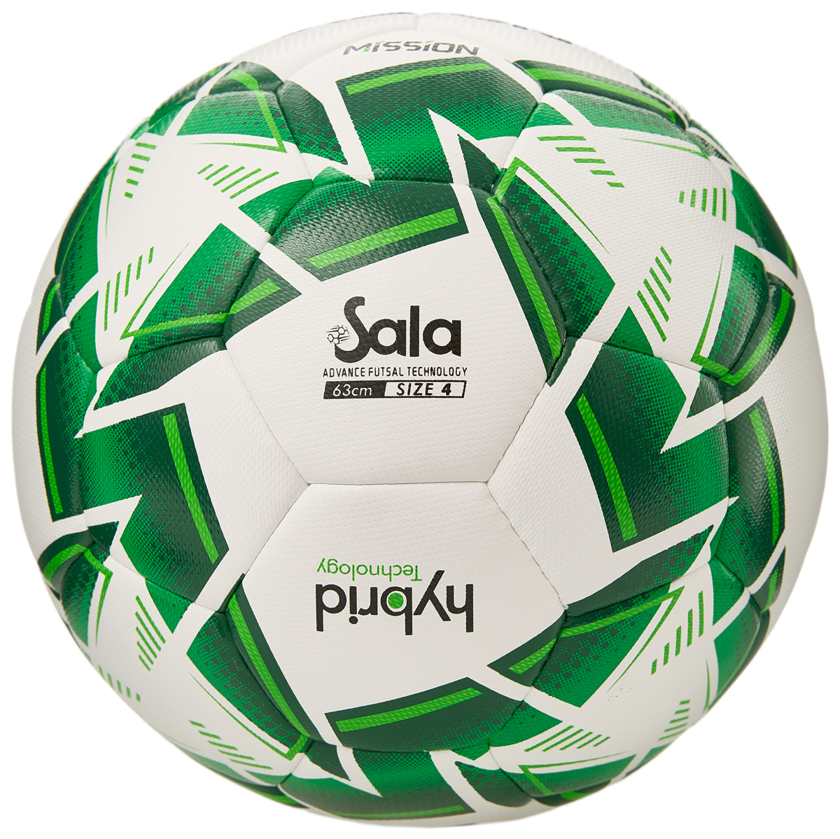 Мяч футзал. VISION MISSION, FS325114 р.4, 32 п. PU, 4 подкл.сл, гибрид.,бело-зелен
