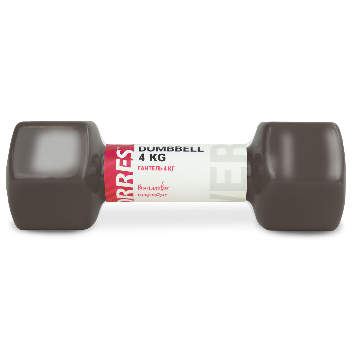 Гантель TORRES 4 кг, PL522206, металл в виниловой оболочке, форма шестигранник, темно-серый