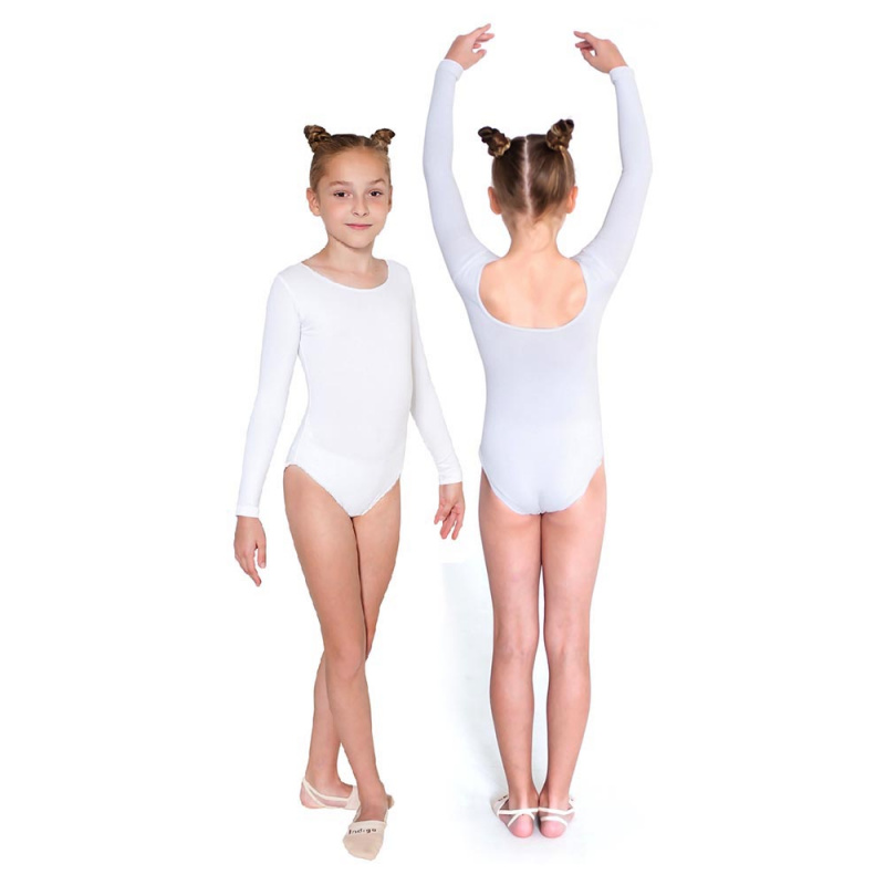 Купальник гимнастический длин. рукава Indigo SM-093-34, р.34, хлопок, эластан, белый