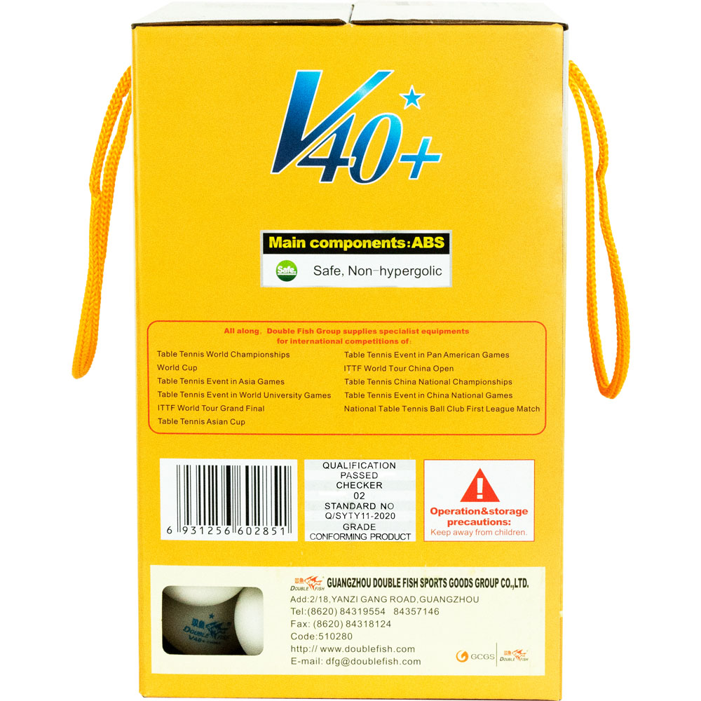 Мяч для наст. тенниса DOUBLE FISH 1* Ball, арт. V40+1, диам. V40+мм,плаcтик,упак.100 шт,белый