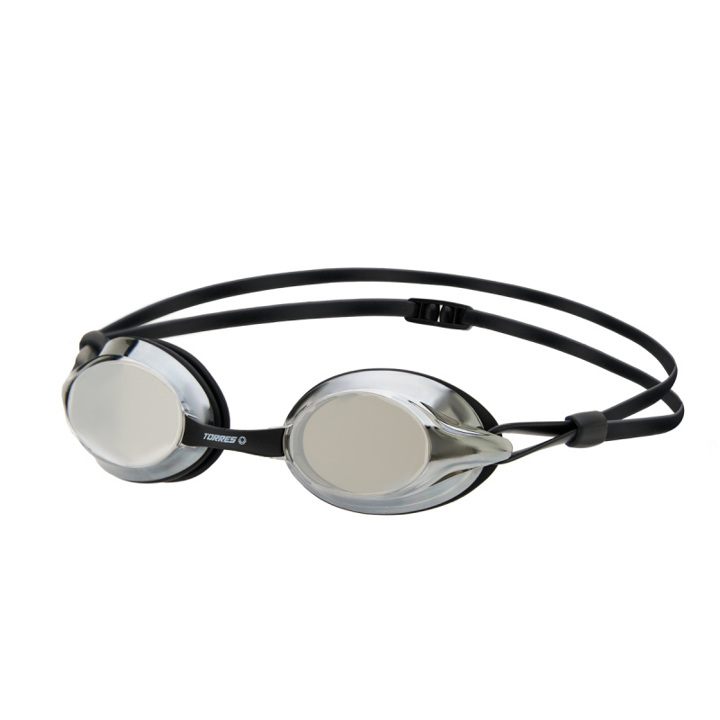 Очки для плав.TORRES Pro, SW-32519MR, зерк.линзы.,чёрная оправа,дв.рег.ремешок