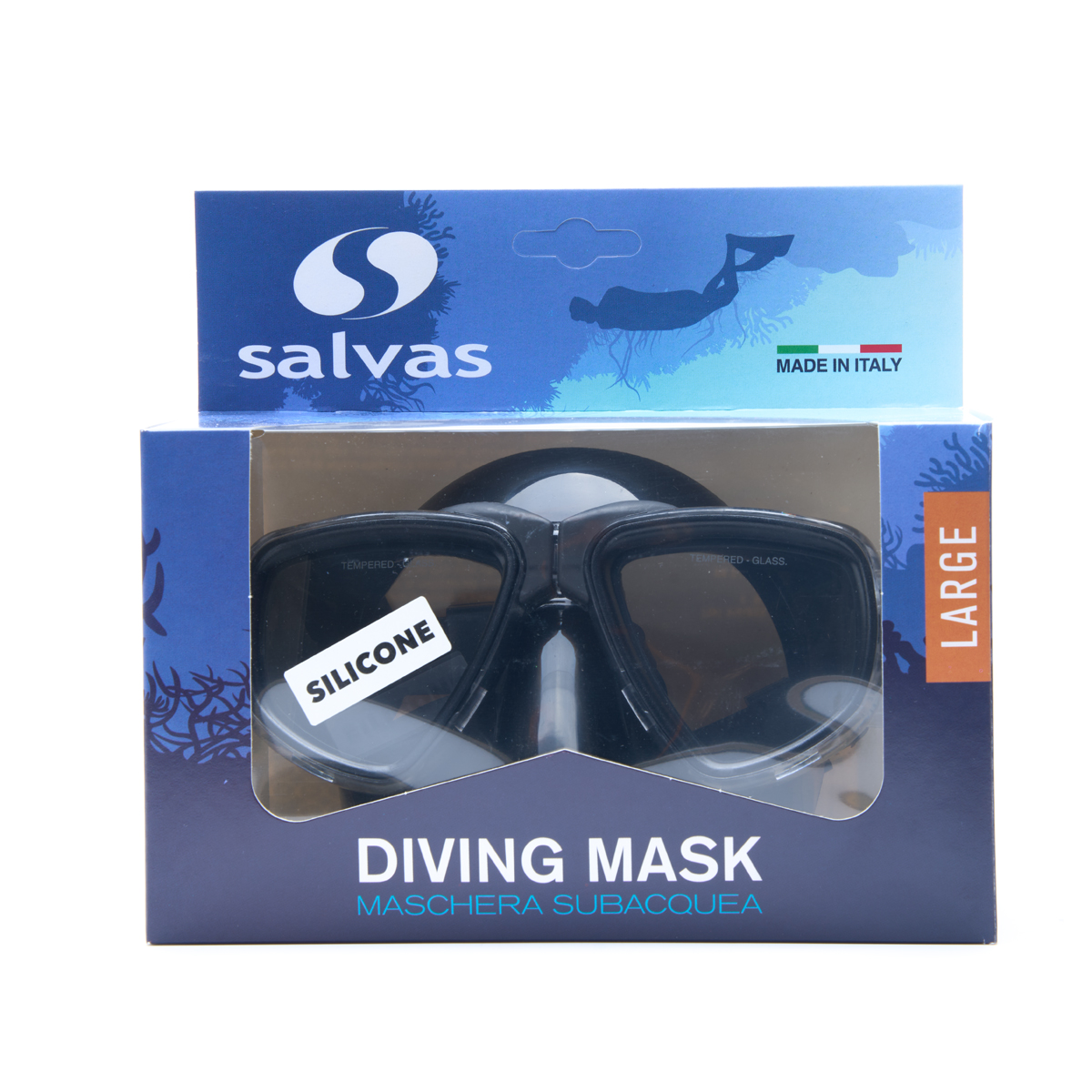 Маска для плав. Salvas Neptun Black, CA515N2TNSTH, закален.стекло, силикон, р. Senior, черный