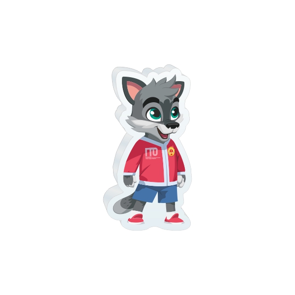 Значок из акрила под оптической смолой "Волчонок Макар" (20х40 мм)