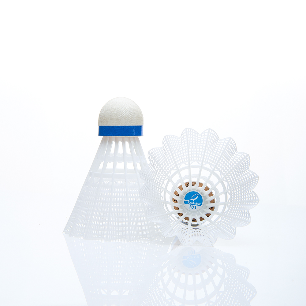 Воланы для бадминтона DOUBLE FISH JINQUE 101w (нейлон/пробка),  уп.6 шт., сред.скор.,белый