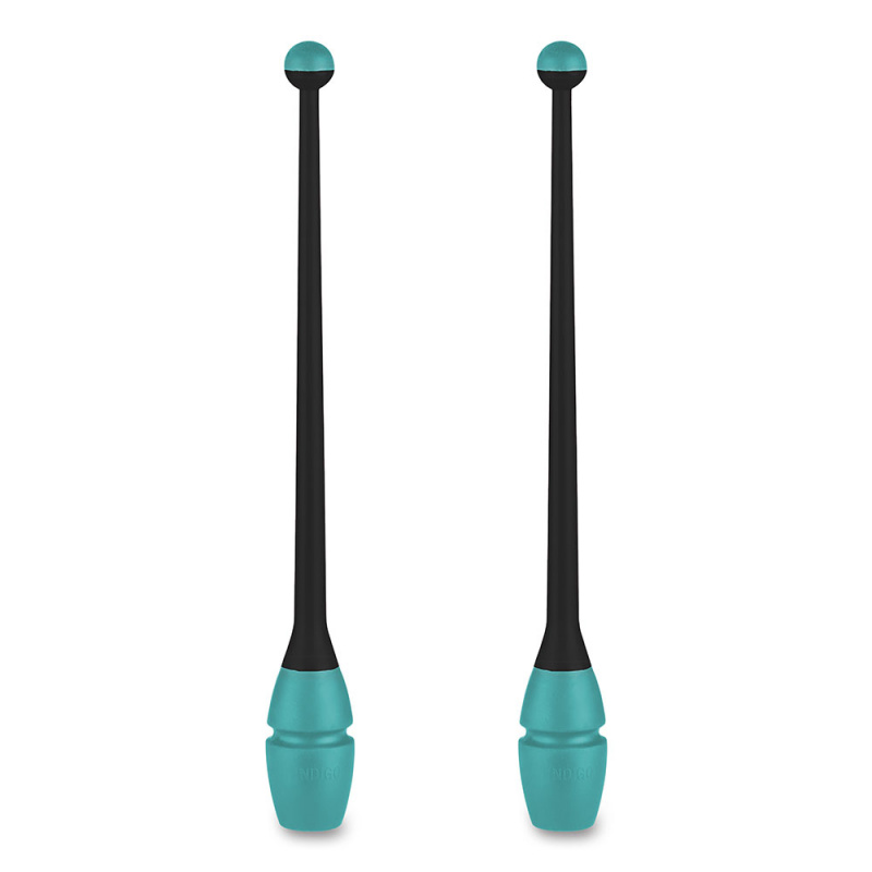 Булавы для худ. гимнастики INDIGO, IN018-BKB, 41 см, пластик, каучук, в компл. 2шт, черно-бирюзов