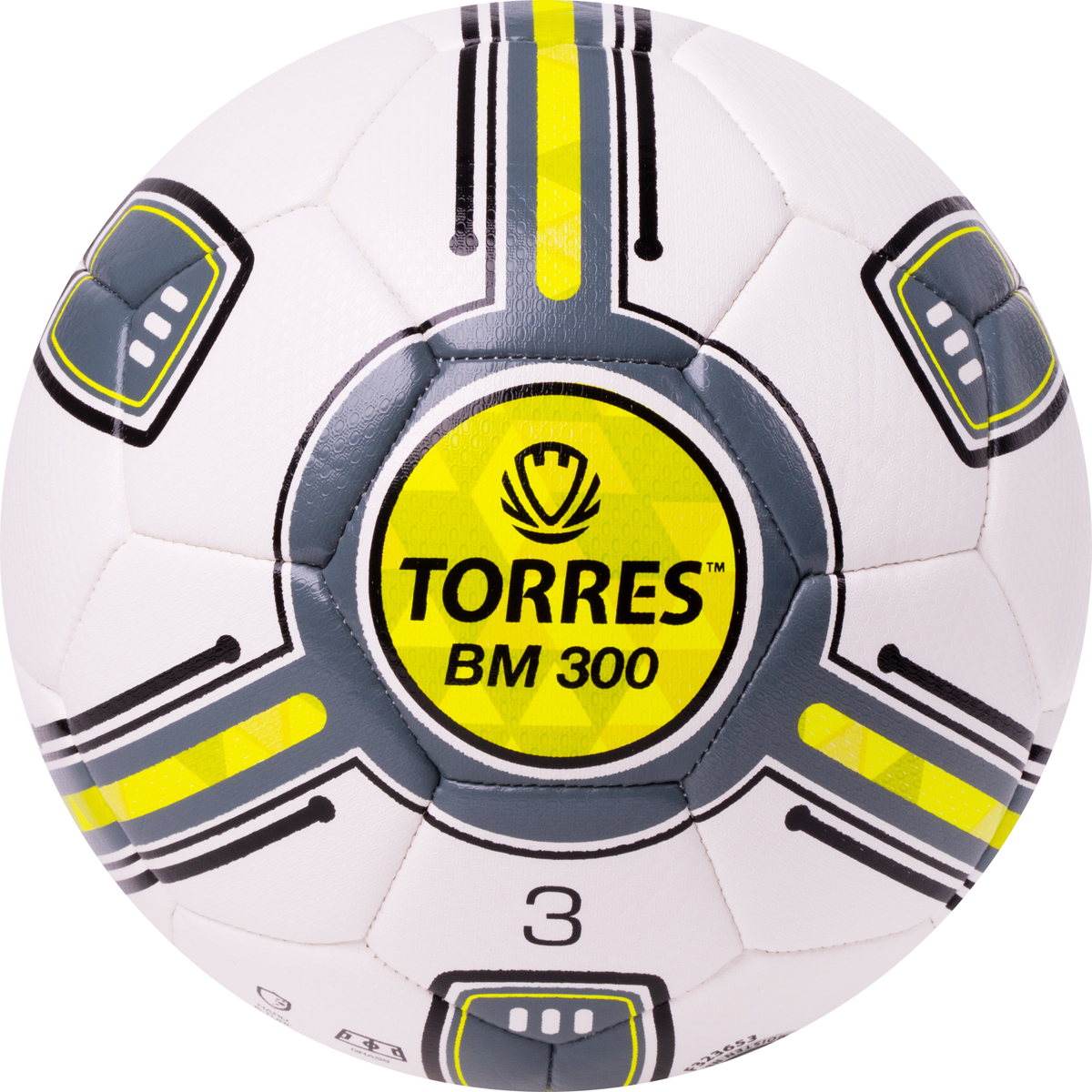 Мяч футб. TORRES BM 300, F323653, р.3, 32 пан.,ТПУ,2 подк. слой, маш. сш., бело-серо-желтый
