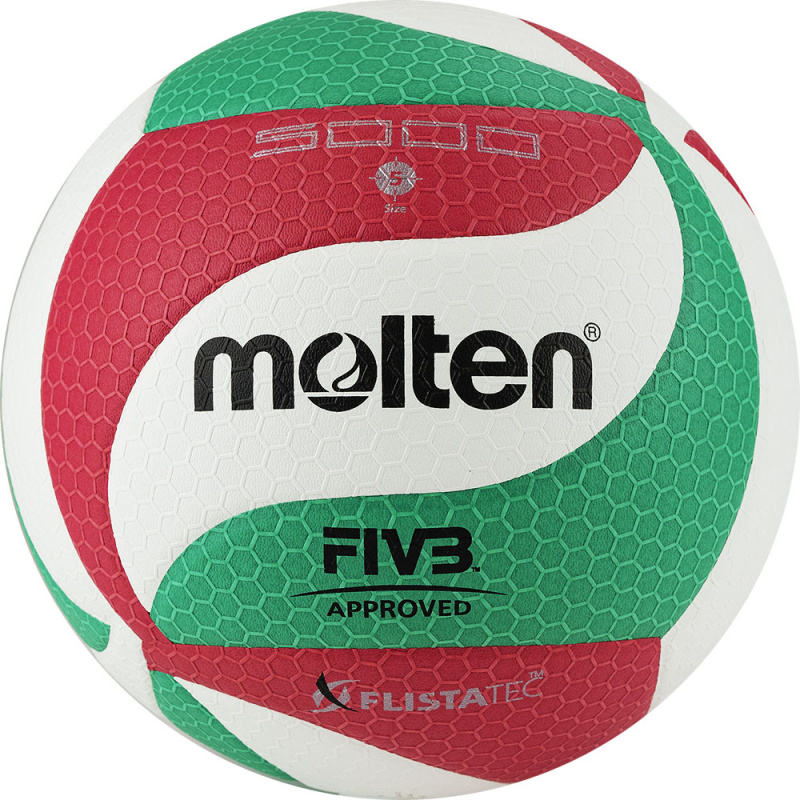Мяч вол. MOLTEN V5M5000-DE р. 5, FIVB Approved, 18 панелей, ПУ Microfiber,клеен, бел.-кр.-зел.