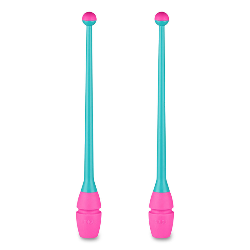 Булавы для худ. гимнастики INDIGO, IN019-BP, 45 см, пластик, каучук, в компл. 2шт, бирюзово-розов