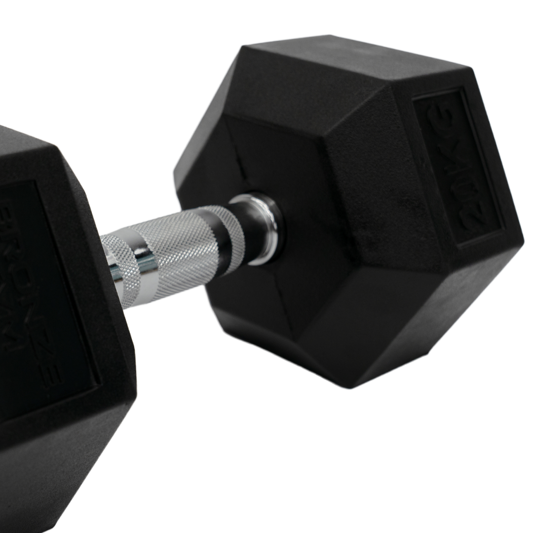 Набор гексагональных обрезиненных гантелей BRONZE GYM 27,5-50 кг - 10 пар, шаг 2,5 кг