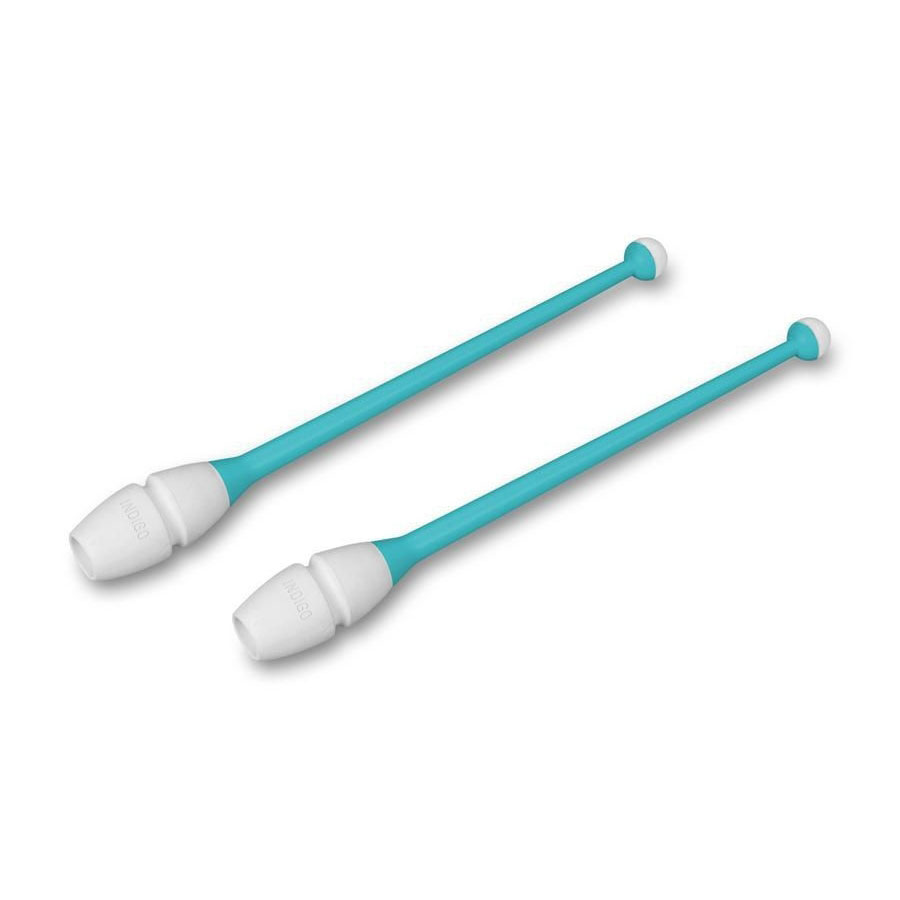Булавы для худ. гимнастики INDIGO, IN018-BW, 41 см, пластик, каучук, в компл. 2шт, бирюз-бел