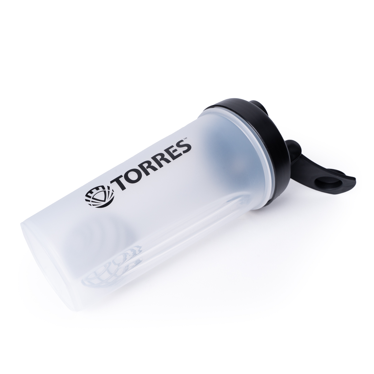Шейкер спортивный TORRES, S01-600-01, 600мл, черная крышка с колпачком, пластик, прозрачный