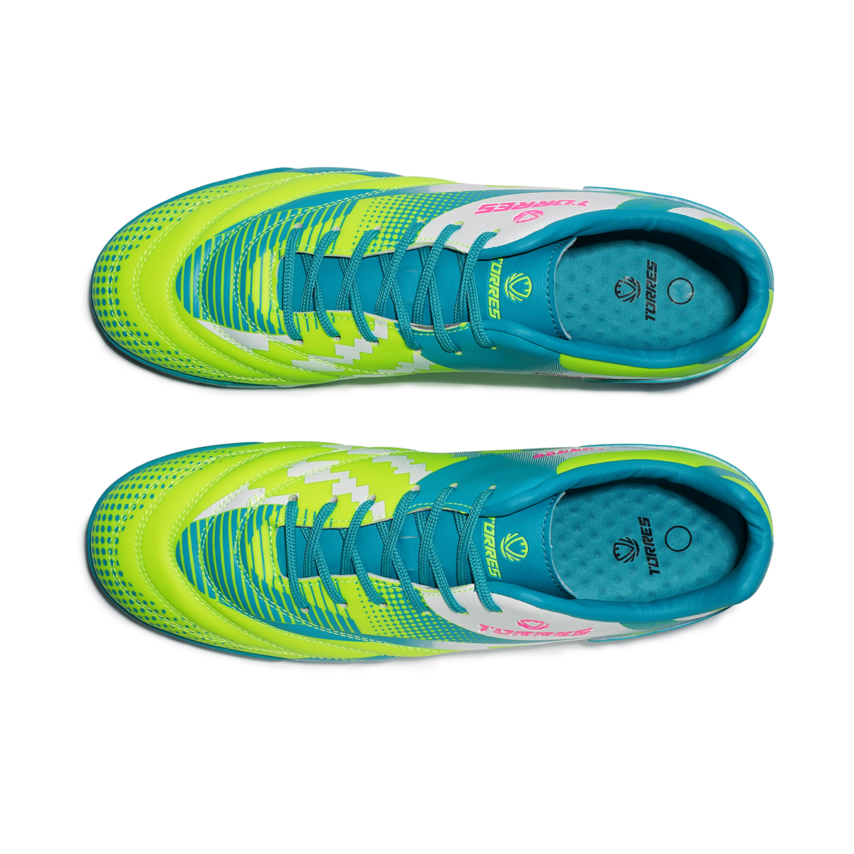 Бутсы зальные TORRES TIEMPO-J подростковые, TS134236-572-34, р.34,резина,ПУ,текст,салатово-бирюзовый