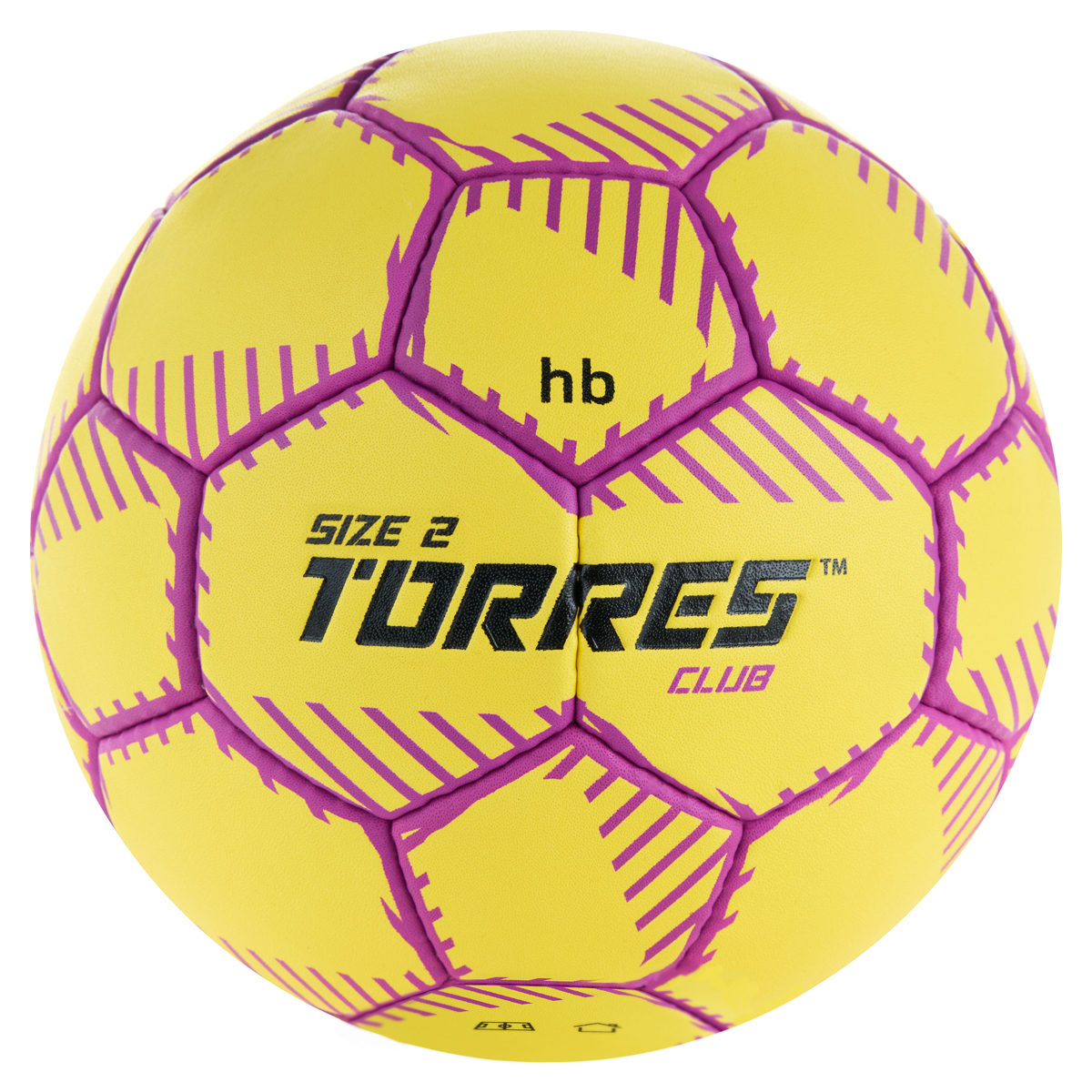 Мяч ганд. TORRES Club, H32432, р.2, ПУ, 5 подкл. слоев, руч. сшивка, желтый