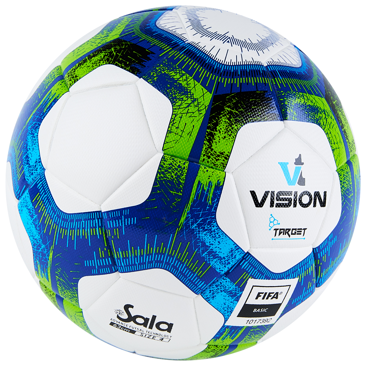 Мяч футзал. VISION Target, FS324094, FIFA Basic, р.4, 32 п. PU, 3 подкл.сл, термосшивка, бело-синий