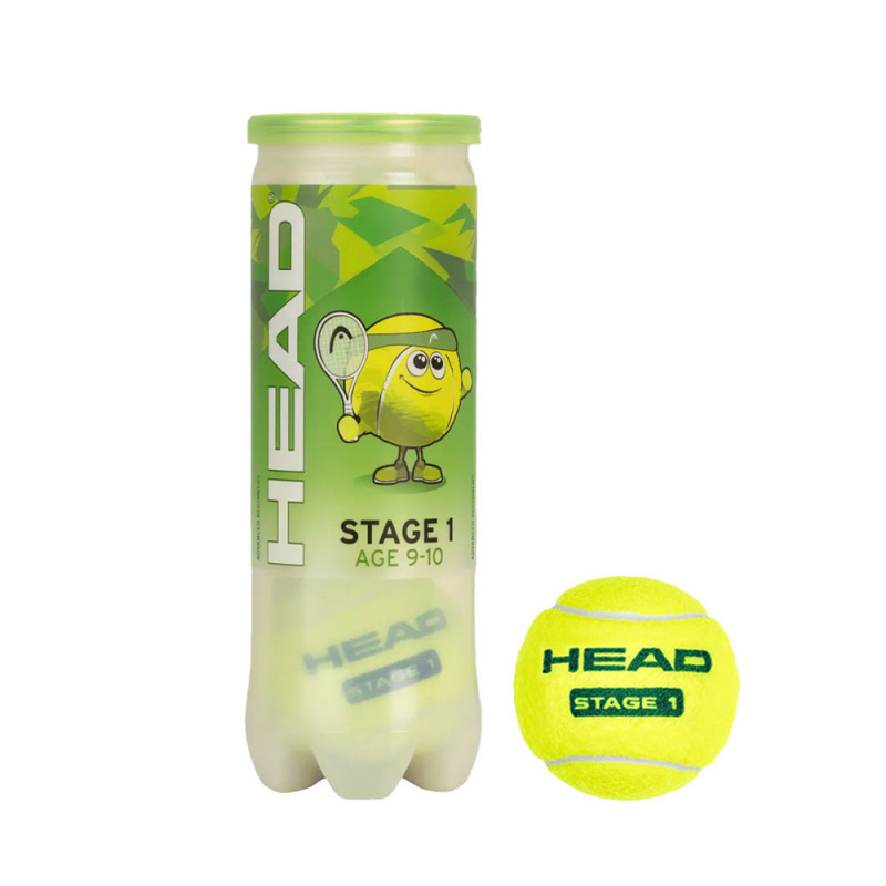 Мяч теннисный детский HEAD Stage 1 Green, 578413,уп.3 шт, фетр,нат.резина,желто-зеленый