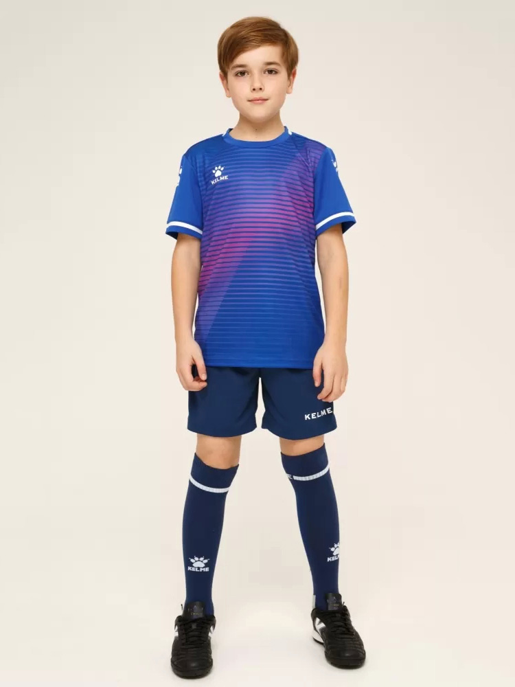 Детская футбольная форма KELME Short Sleeve Football Uniform (Blue/Dark Blue)