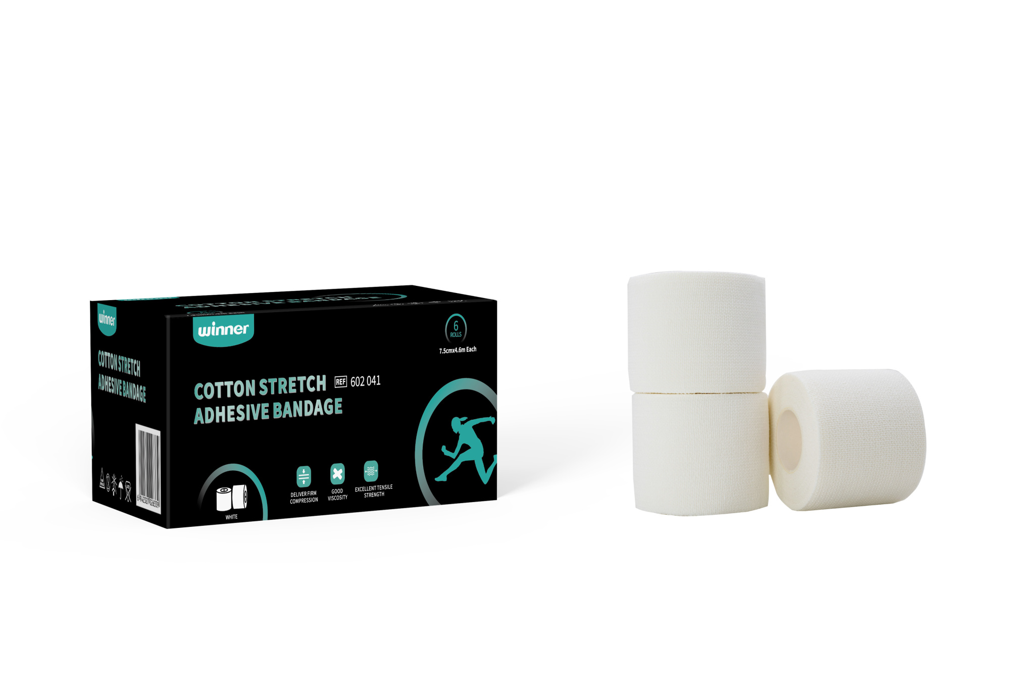 Тейп спортивный Winner, Cotton Stretch Adhesive bandage, 602041, 7,5см - 4,6м, белый